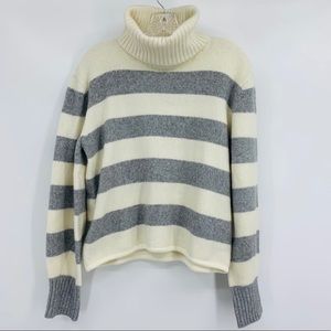 Calvin Klein Chunky Turtleneck Ivory Gray Striped Sweater, Size L